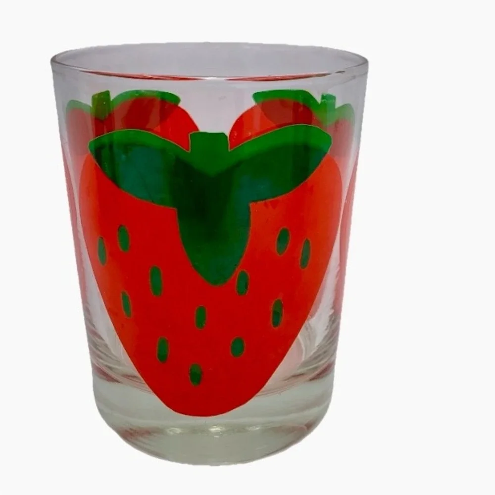 Vintage Indiana Glass Strawberry Drinking‎ Glasses Set of 3 Retro MCM Tumblers